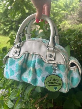 Rare Y2K Vintage Juicy Couture 2008 Aqua Hearts Terry Satchel Bag